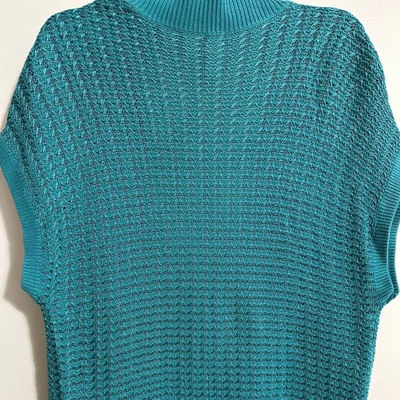 Jones New York Turquoise OpenWeave Cotton Blend Sleeveless Cardigan Vest, Size M - Picture 5 of 7